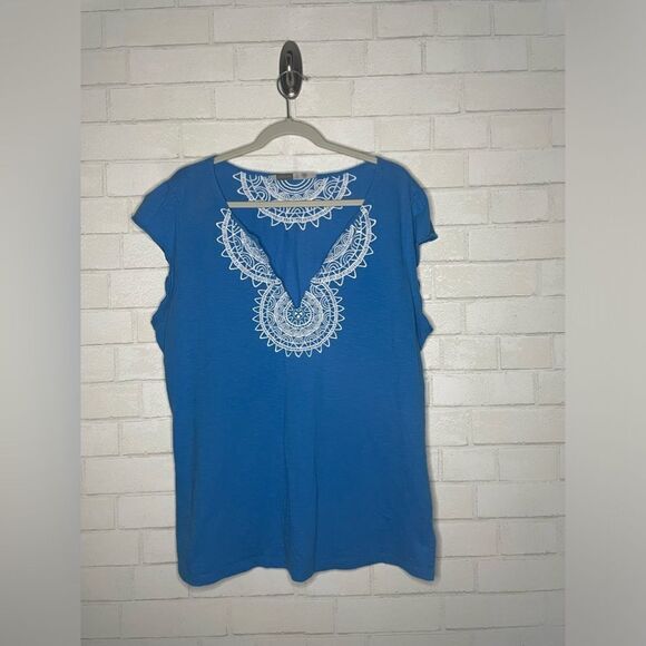 Athleta Embroidered Blouse Short Sleeve Deep V Neck Size 2X - Picture 10 of 10
